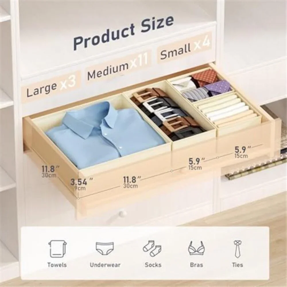 Drawer Organizer Clothes Storage Bins 18 Pack Closet Dresser Sock Underwear